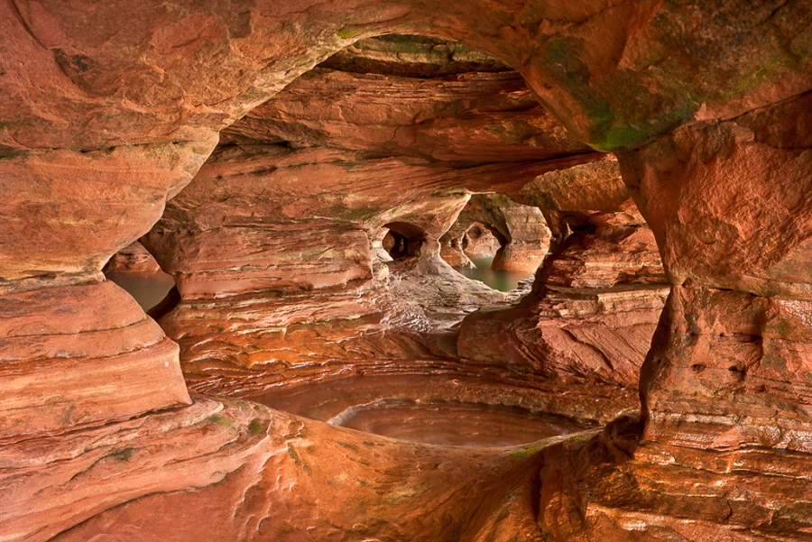 Intricate sea caves in Devils Island that seem to crisscross the farther you look.