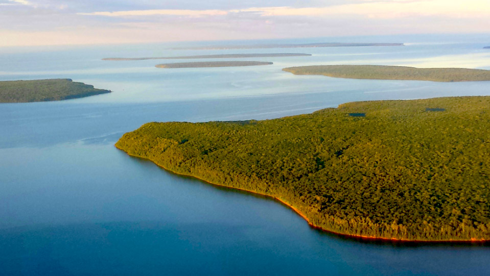 An aerial view of Apostle Island National Lakeshore.