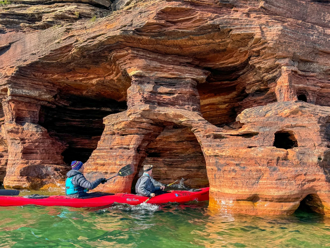 Apostle Islands Kayaking Express tour paddling through Devils Island Sea Caves
